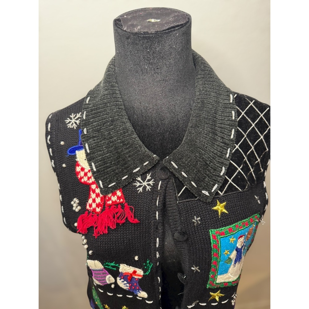 Vintage Grandma Studio Joy Ugly Christmas Embroidered Vest Womens Small Holiday - Picture 6 of 7